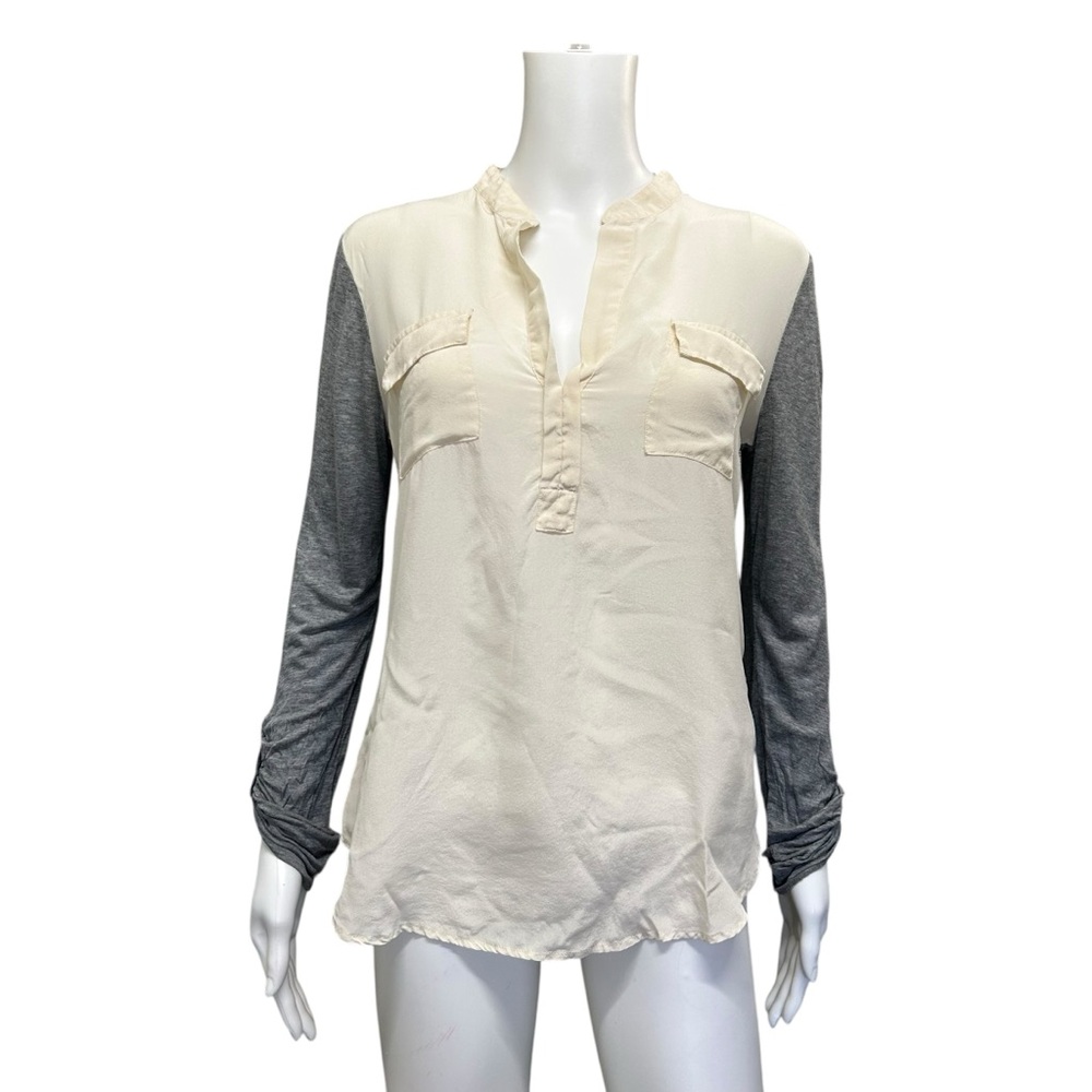 Babaton Cream Gray Silk Blend Blouse Size M
